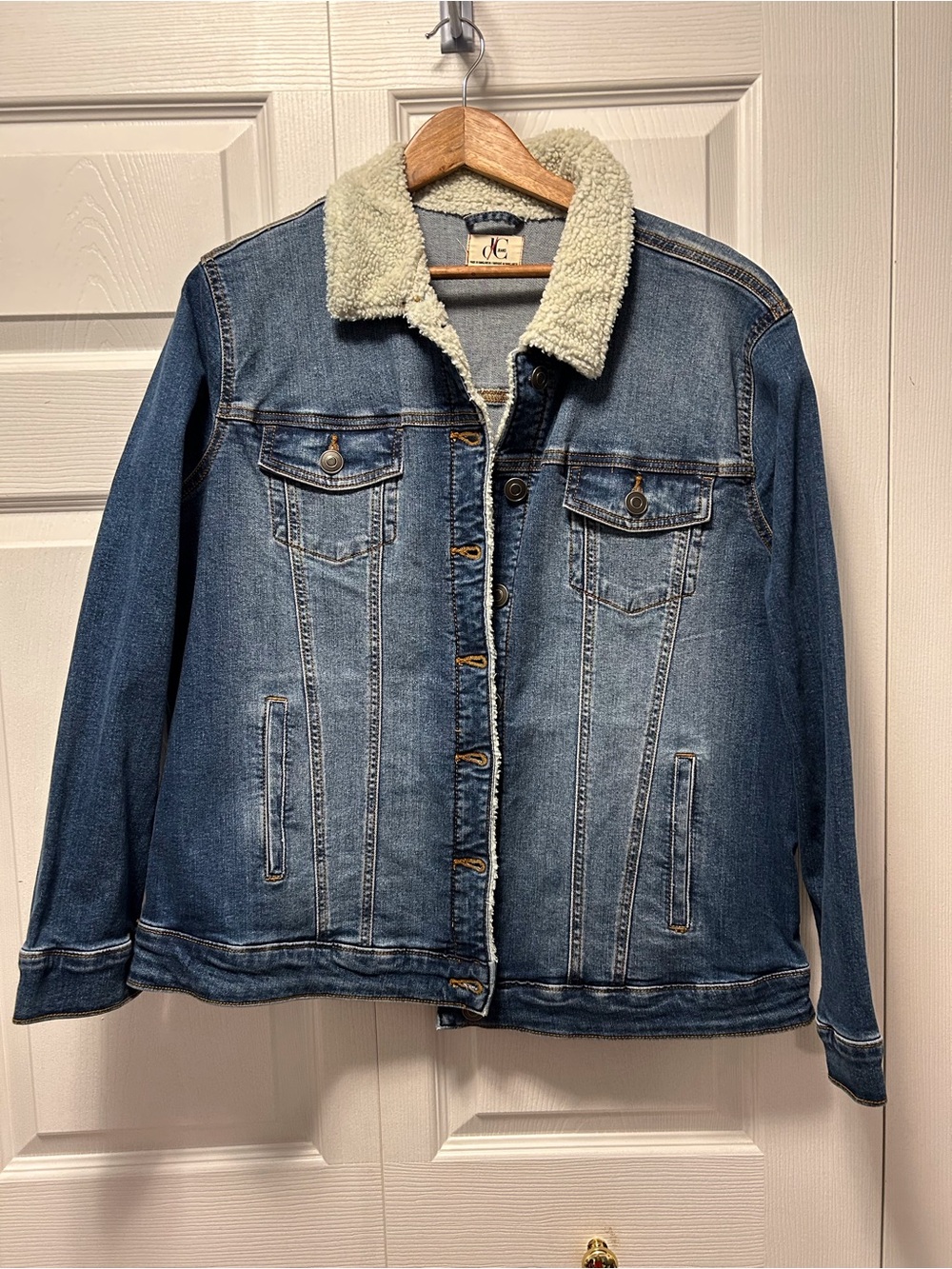 DC Blue Denim Jacket with Cream Sherpa Collar